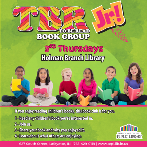 Information about TBR (To Be Read) Jr. Book Group. Meets on the 3rd Thursdays at 6pm at the Holman Branch