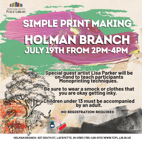 information about the Simple Print Making at the Holman branchg workshop 