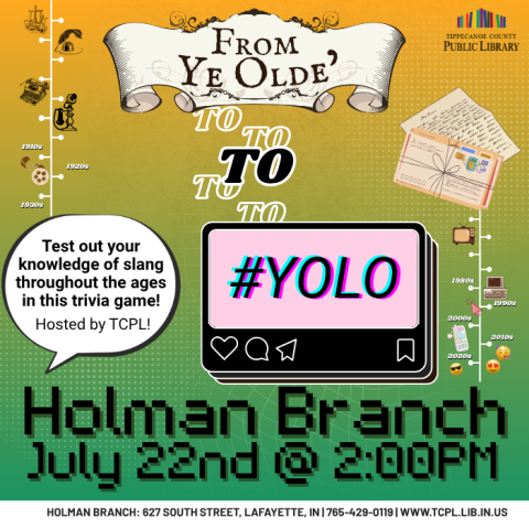 information about the program Ye Olde to Yolo, a night of trivia about the evolution of slang
