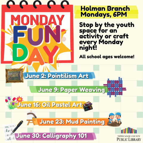 a calendar graphic listing the events for Monday Fundays in June