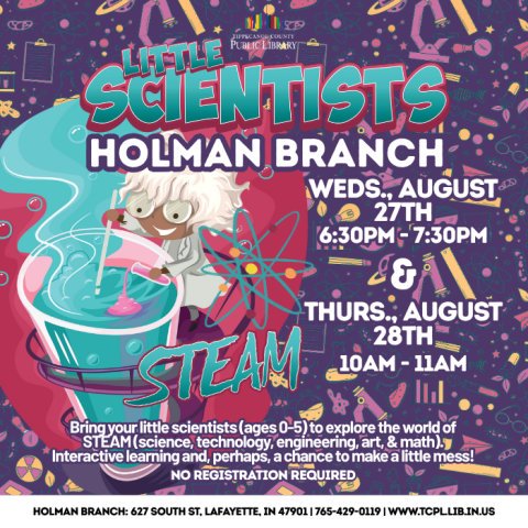 a calendar graphic for the Little Scientists (STEAM) program. 