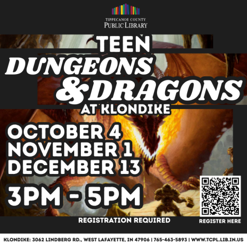calendar graphic for Teen D&D at Klondike for October, November, December