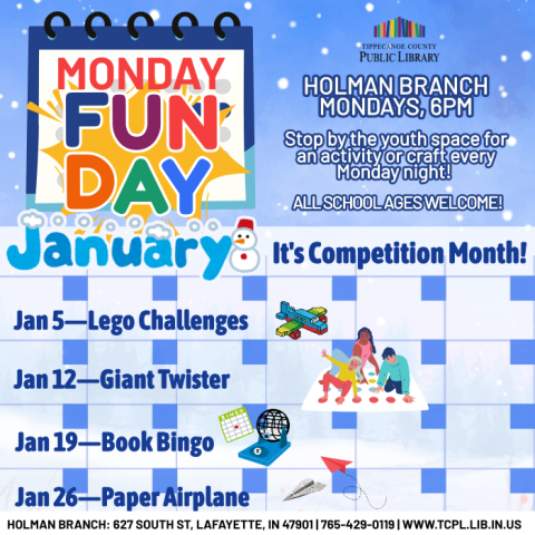 a calendar graphic for January 2026 Monday Fundays
