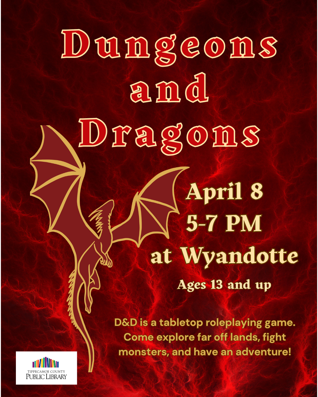 a red dragon flying on a flaming background