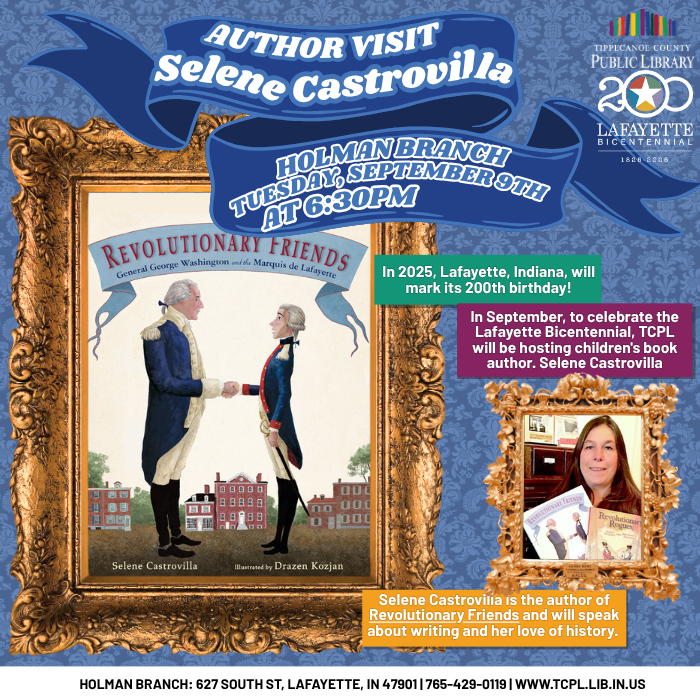 a calendar graphic for Selene Castrovilla's author visit.