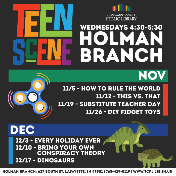 a calendar graphic for November and December Teen Scene