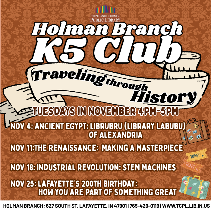 a calendar graphic for November K5 (K through 5) club